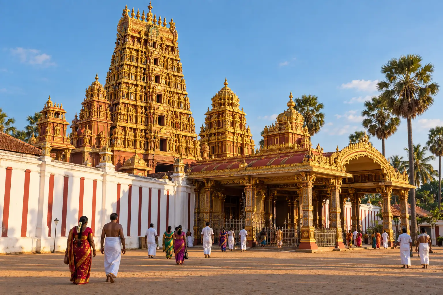 The golden gopuram of Nallur Kandaswamy temple in Jaffna