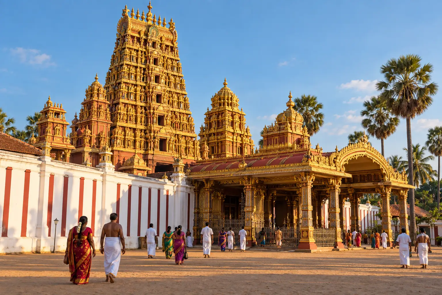 The golden gopuram of Nallur Kandaswamy temple in Jaffna