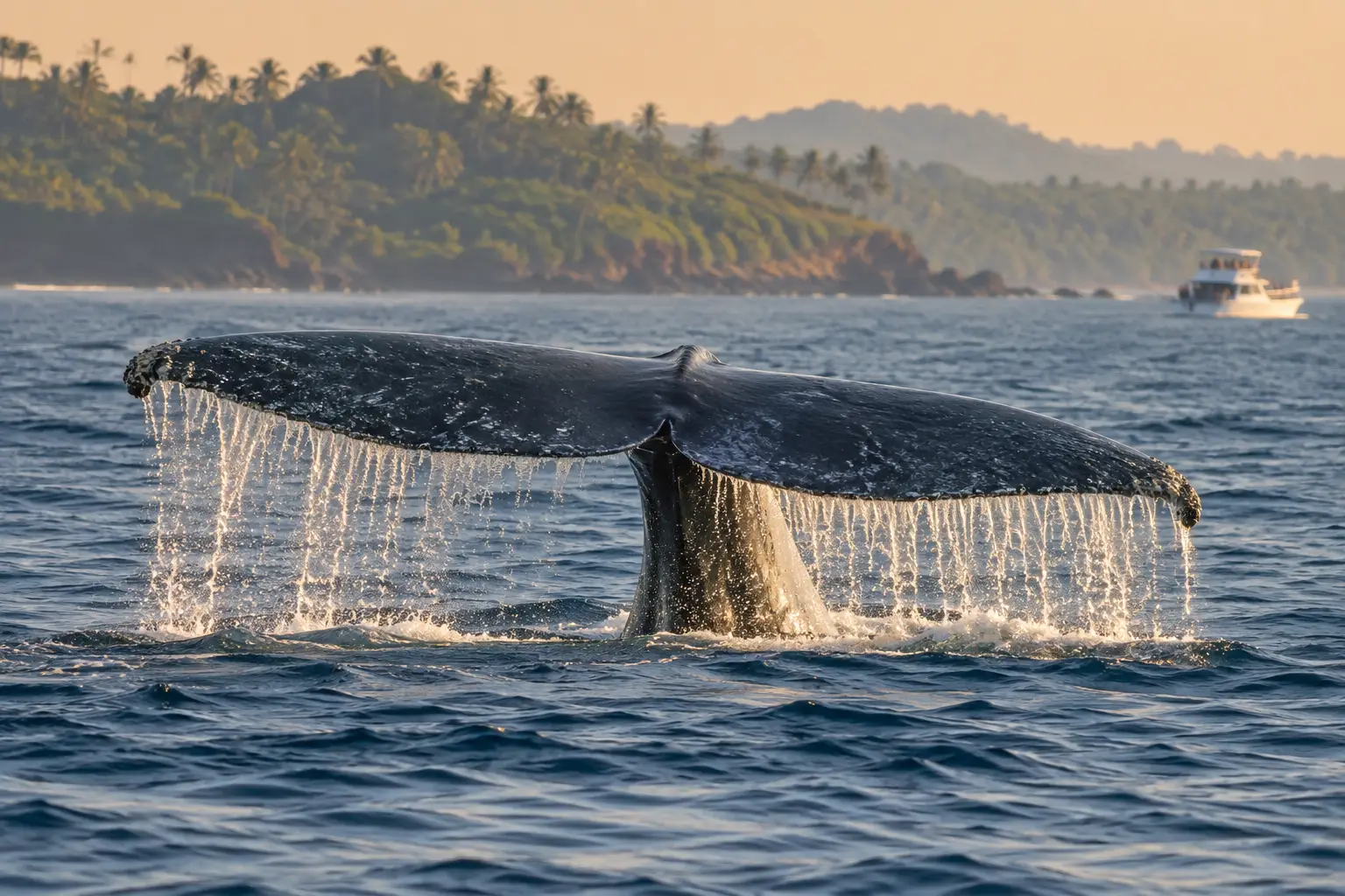 Blue whale surfacing off the coast of Mirissa